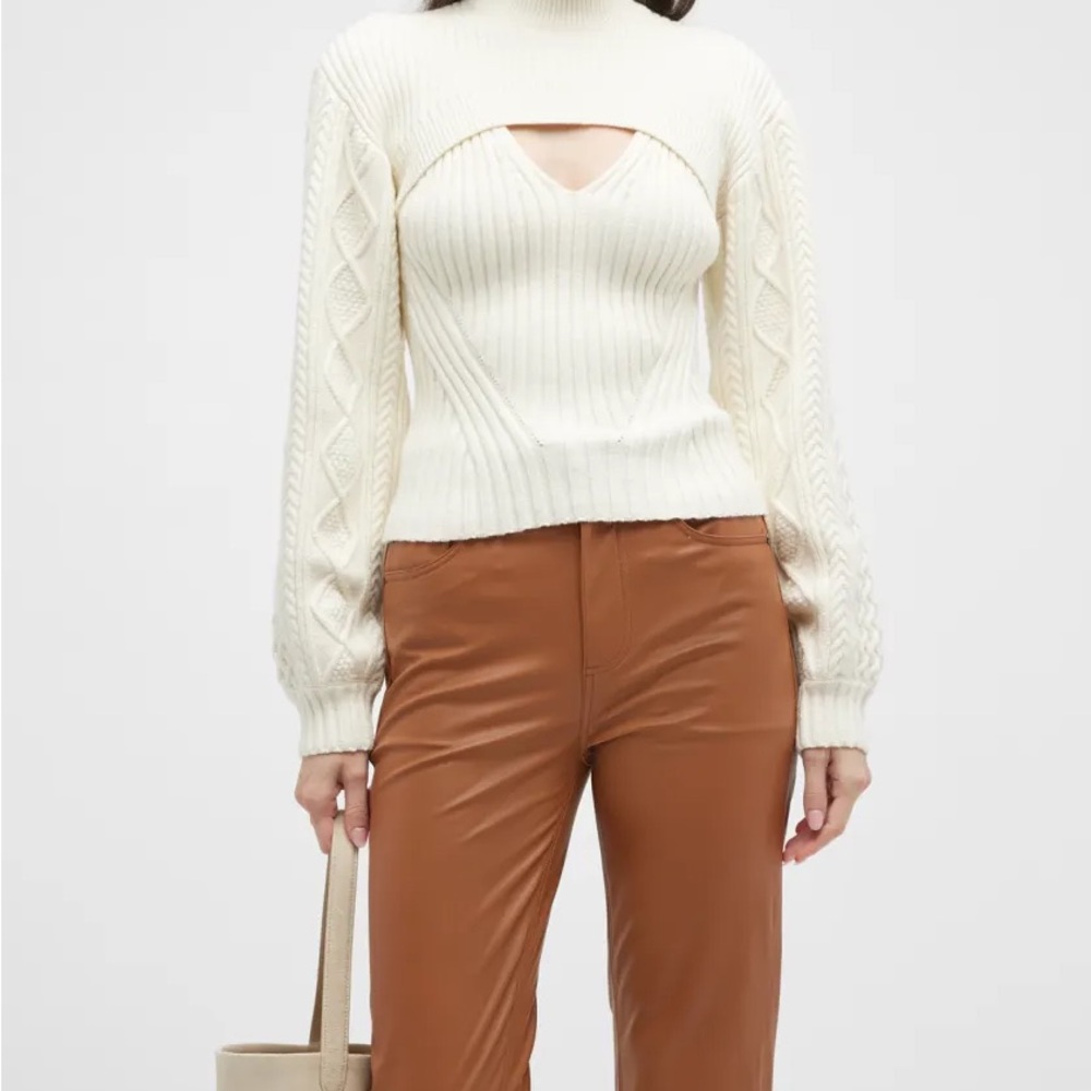 Jonathan Simkhai Elkie Fisherman Cable knit Ivory Turtleneck Sweater - Picture 3 of 4